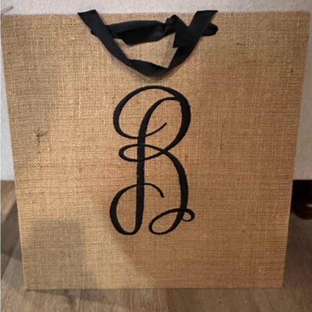 Palmetto Moon Monogrammed Burlap wall hanging with Black Ribbon Letter B